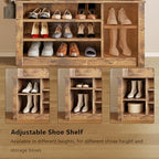Aiho Entryway Hall Tree with Bench and Storage, 3-in-1 Hall Tree with Coat Rack, Adjustable Shoe Bench, 2-Tier top Storage, for Hallway, Entryway, Bedroom, Rustic Brown - color: Brown