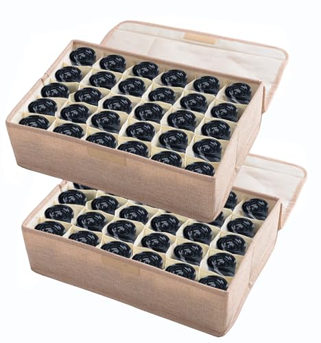 AARAINBOW 2 Packs Underwear Socks Ties Storage Organizer with Lids Foldable Closet Drawer Organizer 60 Cells, Fabric Drawer Wardrobe Divider Storage Boxes for Scarves and Lingerie (30 Cell, 2 Beige) - color: Beige, size: 2*30 Cells