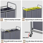 LINZINAR 3-Bag Laundry Sorter,Laundry Hamper Cart with Heavy Duty Rolling Lockable Wheels and Removable Bags (Grey) - size: 3 Bags Grey