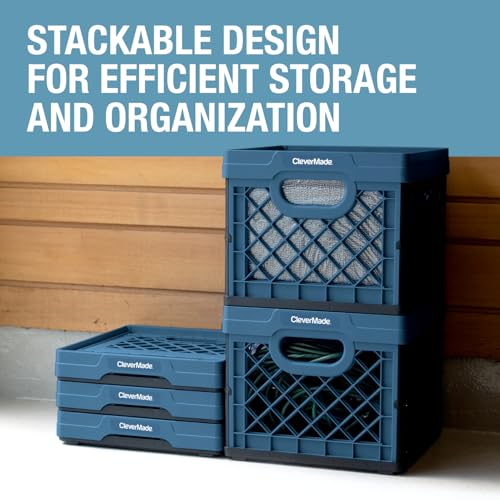 CleverMade Collapsible Milk Crate 25L (6.6 Gal) 3 Pack, 50 lb Capacity Heavy Duty Folding Crate – Stackable Storage Crates with File Rails, Plastic Collapsible Crates - Obsidian - color: Obsidian, size: 3 Pack