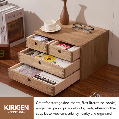 Kirigen Wood Desktop Storage Cabinet/Workspace Document Office necessity Organizer with 4 Drawers/Home,office Letter Mail Sorter with 3 levels/Hold Makeup Box (BR, 3-layer &4 drawers) Dark brown - color: Dark brown, size: 3-layer &4 drawers