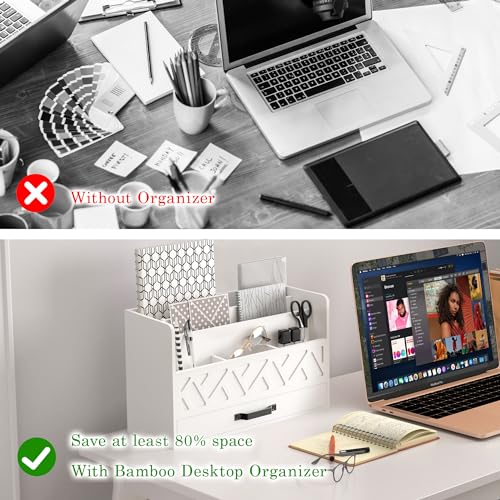 WISUCART Bamboo Mail Organizer Countertop Wood Desk Organizer Drawer Tabletop Storage Box Letter Sorter Makeup Organizer for School Home Office Supplies White - color: White