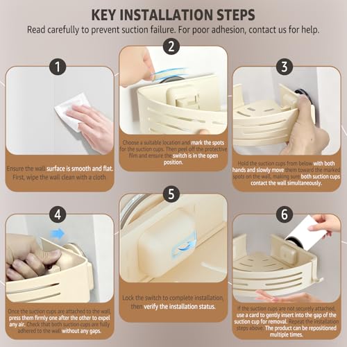 Conworld Corner Shower Caddy Suction Cups, Corner Shower Shelf With a Towel Bar, Shower Organizer Suction for Bathrooms Storage with Hooks, No-Drilling Removable (Aluminum, 2-Pack, Cream) - style: Cream