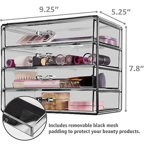Sorbus Makeup Organizer - 4 Drawer Acrylic Make Up Organizers and Storage for Cosmetics, Jewelry, Beauty Supplies, Clear Makeup Organizer for Vanity, Girl's Room, College Dorm, Counter, Bathroom Sinks - color: Black Jewel