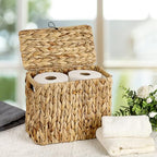 Sumnacon Toilet Paper Basket, Wicker Water Hyacinth Toilet Paper Holder with Handles and Lid, Holds Up to 4 Mega Rolls, Decorative Farmhouse Woven Bathroom Accessories Toilet Tissues Organizer, Small - size: Small