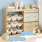 EXPERLAM Toy Storage Organizer for Kids, 9-Bin Toy Organizer with 2-Drawers, Movable Toy Chest and Top Rack, Multifunctional Kids Bookshelf and Toy Storage for Playroom, Bedroom, Nursery, White - style: White Bins