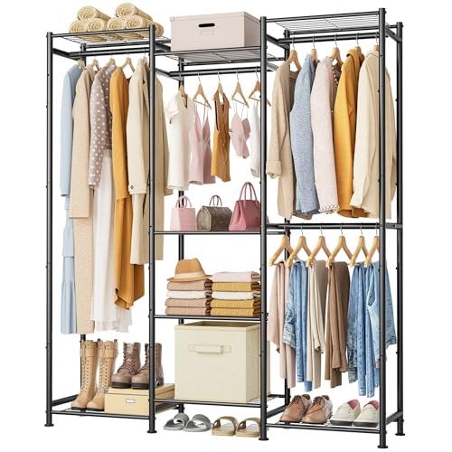 HOMIDEC Wardrobe Closet, 4 Hanging Spaces Portable Clothes Rack,Free Standing Closet Organizer and Storage System with Hanging Rods,Clothing Rack Suitable for Cloakroom,Bedroom,Entrances,etc.Black - color: Black