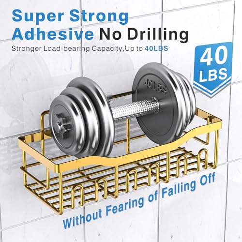 EUDELE 5-Pack Rustproof Stainless Steel Shower Caddy – No Drill Adhesive Bathroom Organizer with Large Capacity, Spacious Shower Shelves for Inside Shower, Kitchen & Home Decor Storage-XL Size - color: Bright Gold