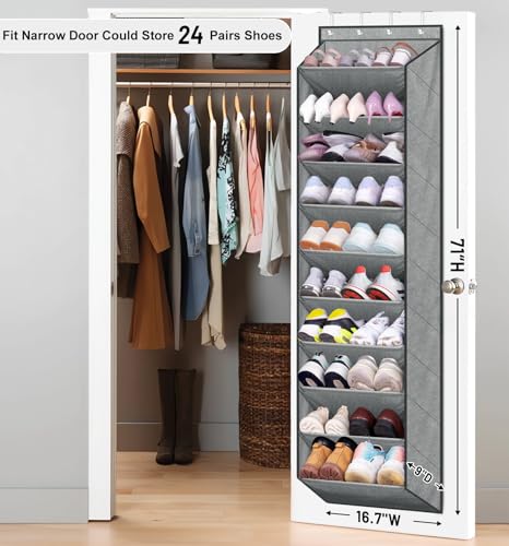 SLEEPING LAMB Over The Door Shoe Organizer for Closet with Large Deep Pockets, Narrow Shoe Rack for Door Hanging Boots Storage, Grey - color: Grey, size: 71''
