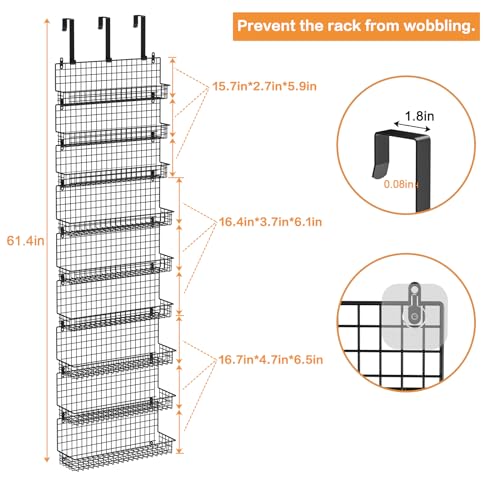 JKsmart 9-Tier Spice Rack Organizer with Door Hook, Wall Mount, and Extra Large Capacity for Pantry Door – Stylish Black Design for Effortless Organization, Ultimate Kitchen Storage Solution - color: Black-9 tier