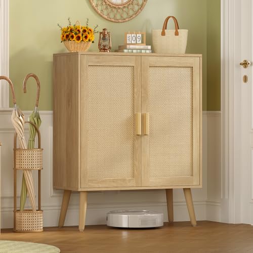 Iwell Storage Cabinet with 2 Shelves, Rattan Cabinet with 2 Doors, Sideboard Buffet Cabinets with Storage for Living Room, Dining Room, Entryway, Natural - color: Natural, 2 Doors