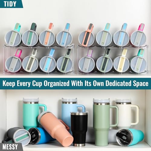 Design for Stanley 40 OZ & Large Bottles & Tumblers with Handle - Acrylic Water Bottle Organizer - Stackable Clear Wine Rack, Cup Holder for Home Kitchen Pantry Shelf Countertop Cabinet, 2 Tier Hold 8 - size: 2 Tier for 8