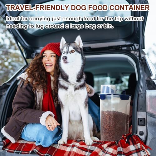 TBMax Large Cat Food Storage Container, Portable Dog Food Container with Upgraded Large Spout and Cup, Travel Pet Food Storage Dispenser for Kibble Storage, Bird Seed Container - Dark Blue - color: Dark Blue, size: 6 Qt