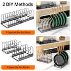 MUDEELA Pots and Pans Organizer Rack for under Cabinet, Expandable Pot Lid Kitchen Cabinet Organizer Holder with 14 Adjustable Compartment Cutting Board Organizer for Pan Lid, Bakeware - style: 14 Dividers-Black