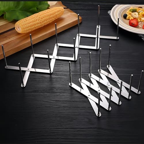 GREATLINK Adjustable Pot Lid Organizers, Dish Rack to Store Houseware, Plate Rack While Cooking, Kitchen Cabinet Pantry Pan and Pot Lid Organizer Rack Holder,4 sectional, 1Pcs