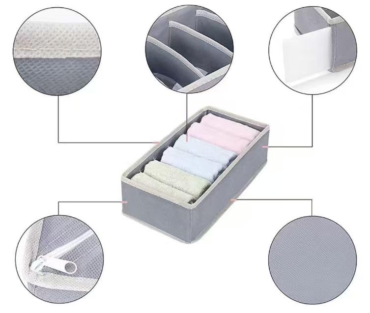 4 Piece Drawer Organiser,Collapsible Non-Woven Sorting Box,Closet Divider For Underwear,Socks,Bras,Ties (Grey) - color: Grey