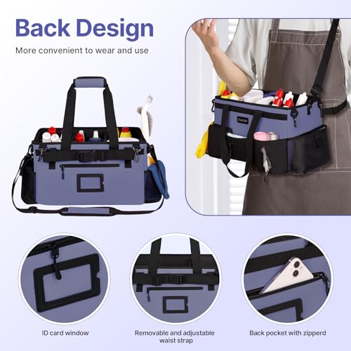 JKAOO Large Wearable Cleaning Caddy Bags,Cleaning Supplies Storage Bag with Handles and Adjustable Shoulder Strap and Removable Waist Straps,Waterproof Cleaning Bags for Home,Car,Office (Denim Blue) - color: Denim Blue