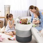 Large Storage Basket with Lid 60L, 16"Wx18"H Woven Laundry Basket with Lid Cotton Laundry Basket, Wicker Basket Blankets Pillows Storage in Living Room Baby Nursery, Dark Gray/Gray/White Mix with Lid - color: Dark Gray/Gray/White Mix-16"Wx18"H