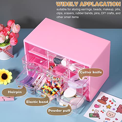 Amyhill 6 Pcs Mini Drawer Organizer Small Organizer with 9 Drawers Plastic Desktop Craft Storage Box for Office Home Room Jewelry Cosmetics Collection(Rose Red) - color: Rose Red