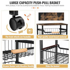 5-Tier Rolling Utility Cart, Kitchen Storage Cart with Wheels, Large Capacity Utility Cart with Wooden Tabletop & Mesh Baskets for Kitchen, Bathroom, Laundry Room
