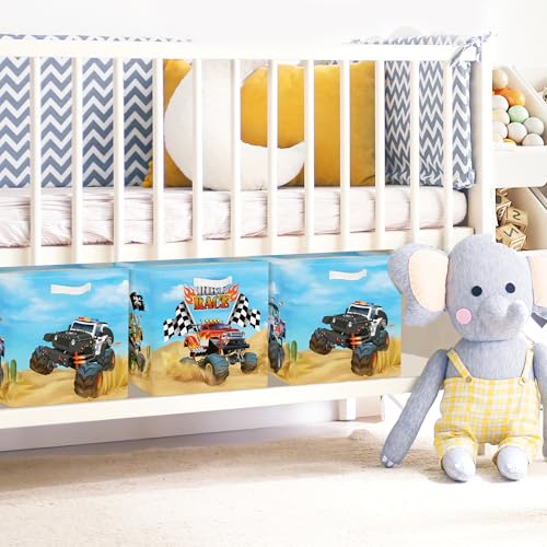 Clastyle Cars Kid Storage Cube Organizer Set Closet Clothes Cube Storage Bin Nursery Toddler Toy Box Chest Girl Boy Book Shelf Basket,Monster Truck,11.8x11.8x11.8 in - color: Monster Truck, size: 11.8x11.8x11.8 in