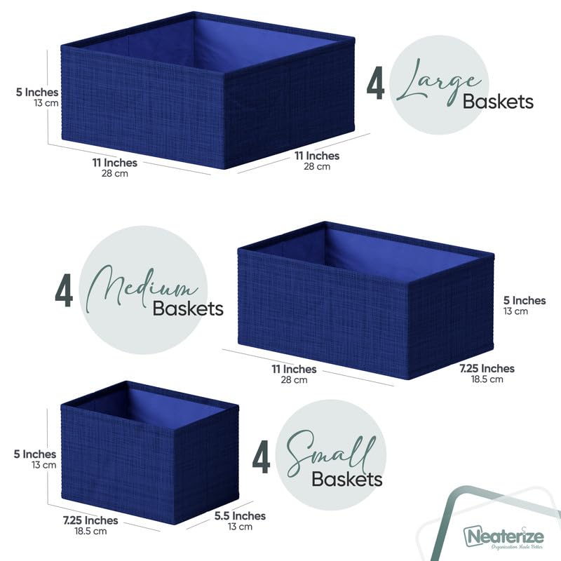 Drawer Organizer Clothes Set of 12 Navy - Dresser Organizer For Nursery, Bedroom, Closet - Perfect Baby Clothes Organizer and Storage & General Nursery Organization or Dresser Drawer Organizers - color: Navy