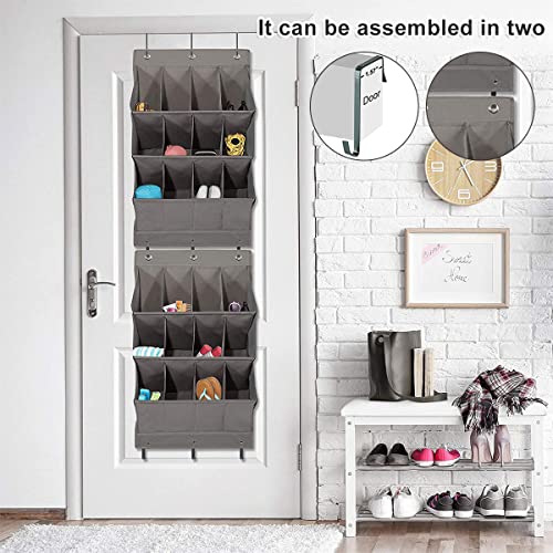 Over the Door Shoe Organizer, 14 Pockets Hanging Shoe Storage Rack with Large Deep Pockets, Oxford 600D Fabric Grey Shoe Storage Rack with 6 hook for Shoes, Slipper,Home Accessories etc - color: Grey, size: 14-Grids