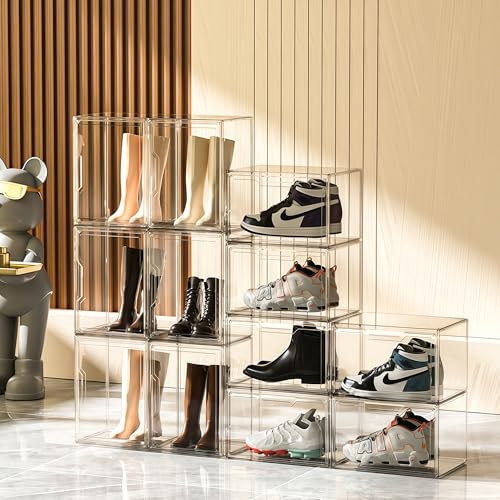 Magnetic Acrylic Clear Shoe Boxes – 360° Clear Plastic Stackable Sneaker Storage Box shoe Display Box Professional Grade Shoe Display Case, Shoe Organizer for Closet (12pcs) - color: Acrylic Clear, size: 12PC