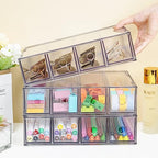 Desk Organizer with 12 Drawers, FODIENS 3 Packs Stackable Desktop Storage Box with Removable Drawer, Clear Sunglasses Organizer Display Case for Stationery Marker Pens Eyeglasses Office Supply - style: 3 Layers -12 Drawers