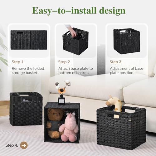 Woven Wicker Storage Baskets 2-Pack, 11x11 Handwoven Paper Rope Organizer Bins, Foldable Cube Storage Cubes with Built-in Handles for Shelves and Closet Organization(Classic Black) - color: Classic Black, size: 2 Pack