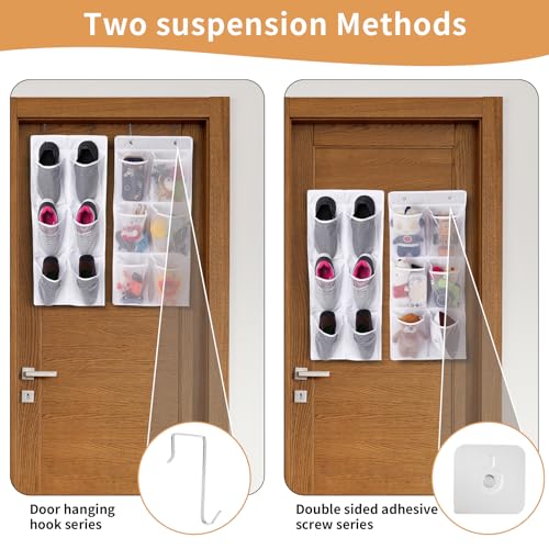 GOMAJI Over the Door/Wall Shoe Organizer, 2 Pack, Narrow, Hanging Shoe Rack for Closet, Bathroom, RV, Pantry, Camping, White