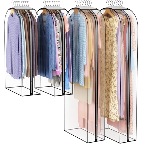 Liuoud Clear Garment Bag for Hanging Clothes 10” Gusseted, 40&60” Suit Bags for Open Closet Storage Plastic Clothes Cover for Coat, Dress, Shirts, Fur, Jacket, Wardrobe Protectors, 4 Pack - color: Clear, size: 40+60 inch