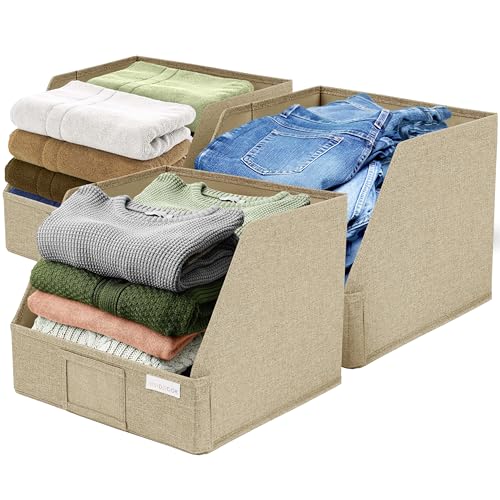 VIVIDECOR Open Front Storage Cubes 12x12x10 – Trapezoid Closet Shelf Bins, Easy Access Fabric Organizer for Clothes, Towels, Sweaters – Brown, 3 Pack - color: Brown