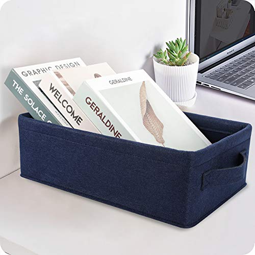 Navy Blue Storage Basket Bins Small Decorative Baskets Storage Cubes for Cellphone Earphone Chargers Cables Make Up Shelf Fabric Drawers Storage Baskets Cute Storage Baskets - color: navy blue felt handles, size: 11.4 x 7.1 x 3.9 Inch (Pack of 1)