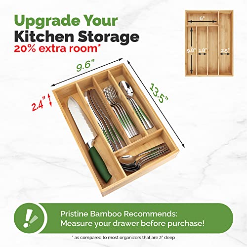 Pristine Bamboo Silverware Organizer - Small Extra-Deep Wooden Kitchen Drawer Organizer Divider for Spoons, Forks, Knives & Cutleries - 5 Slots - color: Brown, size: 5 Slot