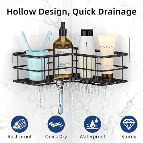 Menbyci Black Shower Caddy Corner Bathroom Shower Shelf, Rust Proof Bathroom Organizer Accessories, Adhesive Shower Basket Storage Rack Shampoo Holder Wall Organization, 2 Pack - color: Black, size: 2 packs