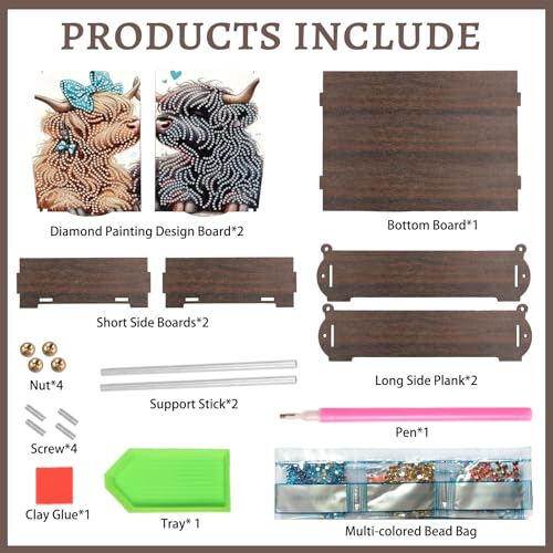 antor DIY Diamond Painting Wooden Storage Box, Yak Couple Special Shaped Rhinestone Diamond Art Flip Cover Box, Handmade Decorative Desktop Art Storage Gift for Adults - color: Yak Couple