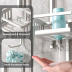 Aluminum Shower Caddy Hanging for Handheld Showerheads, Never Rust Shower Organizer with Hooks Holder Toothbrush Holder，Over Showerhead Caddy for Bathroom - color: Silvery