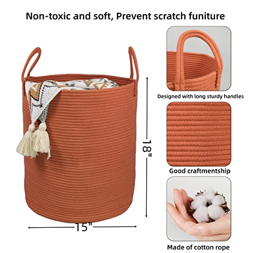 XUANGUO Cotton Rope Laundry Basket Hamper for Clothes Woven Storage Basket for Living Room Bedroom Boho Tall Rope Baskets for Blanket Toys Pillow Towels Baby Nursery Hamper Bin Large rust red - color: rustic, size: Regular