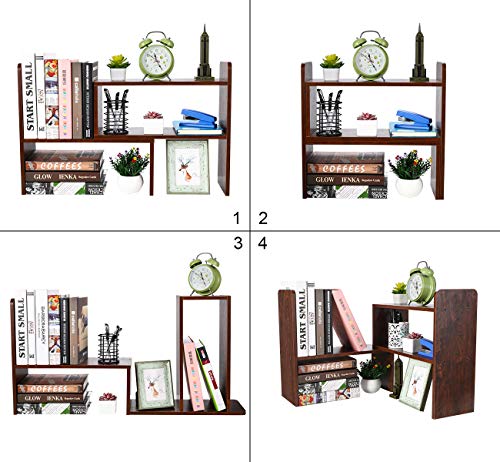 PAG Desk Organizer Desktop Shelf Adjustable Countertop Bookshelf Small Table Shelves Book Organizer Office Organization for Desk, Antique Brown - color: Antique Brown, size: Style 1