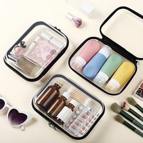 Sanwuta 6 Pcs Clear Hard Zipper Case Plastic Zipper Pouches Transparent Makeup Bag Pencil Case Pouches Toiletry Diaper Bag for Travel Toy Storage Organizer Bins (Black,7.09 x 5.12 x 2 Inch) - color: Black, size: 7.09 x 5.12 x 2 Inch