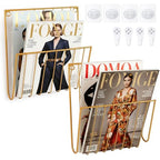2-Pack Wall Magazine Holder File Organizer Mental , Wall Mounted Magazine Rack for Space-Saving, Walls Magazine Holder for Mail, Bathroom & Home Office Organizer, Office Living Room(Gold)
