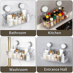 No Drill Bathroom Suction Storage Box, Strong Load-Bearing Shower Caddy Suction Cup Storage Rack with Drain Holes, Removable Hanging Wall Mount Shower Caddy Organizer for Bathroom, Kitchen