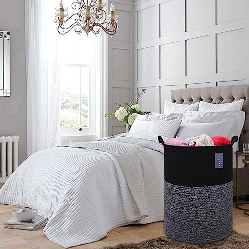 COMSE Extra Large Blanket Basket, Tall Woven Storage Basket, Nursery Hamper, 15.7”x 21.7”, Cotton Rope Laundry Hamper for Toys Clothes Towels, Black - color: Black