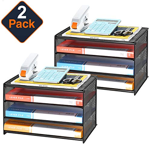 Samstar 2 Pack Paper Letter Tray, 3-Tier Desk File Organizer Paper Sorter Letter Shelf Rack, Mesh Made,Black - color: Pack of 2