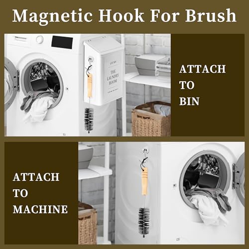 Magnetic Lint Bin for Laundry Room with Lint Brush and Magnetic Hook, Wall Mounted Lint Box with Lid, Farmhouse Laundry Room Decor - color: White, size: Pattern 3
