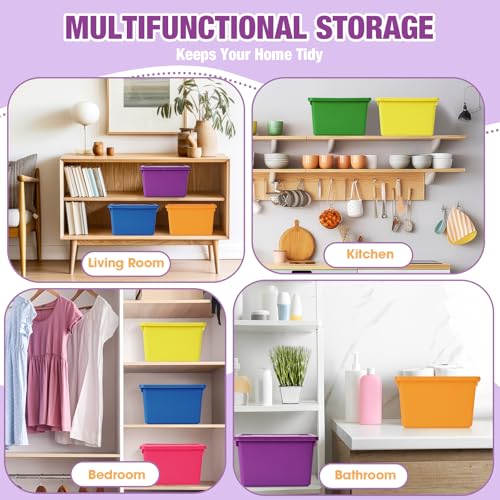 Potchen 6 Pack Cute Plastic Storage Bins with Lids Decorative Stackable Storage Boxes 9.8" ×7.3" ×5.7" Small Storing Totes for Organizing Craft Office Supplies (Colorful) - color: Colorful