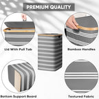 BALEINE Laundry Hamper with Lid, Tall Laundry Baskets with Bamboo Pull Handles, Large Laundry Bin with Internal Support (18 Gal/70L, Grey Pinstripe) - color: Grey Pinstripe, size: 70 liters