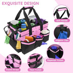 ZKOO Large Cleaning Caddy Bag with Handle, Built-in Sturdy Support Board, Adjustable Shoulder Strap, Multi-compartment Design Cleaning Supply Tote for Cleaners & Housekeepers (Pink) - color: Pink