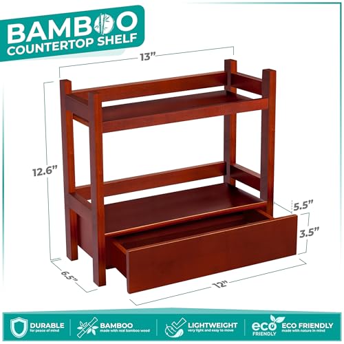 Sorbus Bamboo Bathroom Counter Organizer – 2-Tier Shelf with Hidden Drawer for Vanity, Matcha Station, Bathroom Sink Organizer Countertop, Kitchen & Office Storage (13″ L x 6.5″ W x 12.6″ H) (Brown) - color: Espresso, size: 13" x 6.5" x 12.6"